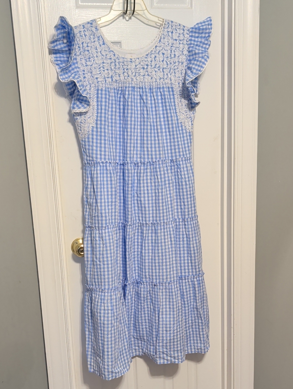 J. Marie Light Blue Gingham Maxi Dress Size L